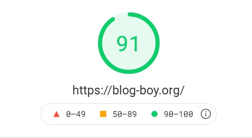 キャッシュ機能すべてにチェックを入れた本サイト(ブログボーイ)はサイトスピードが「88 → 91」に改善されました。